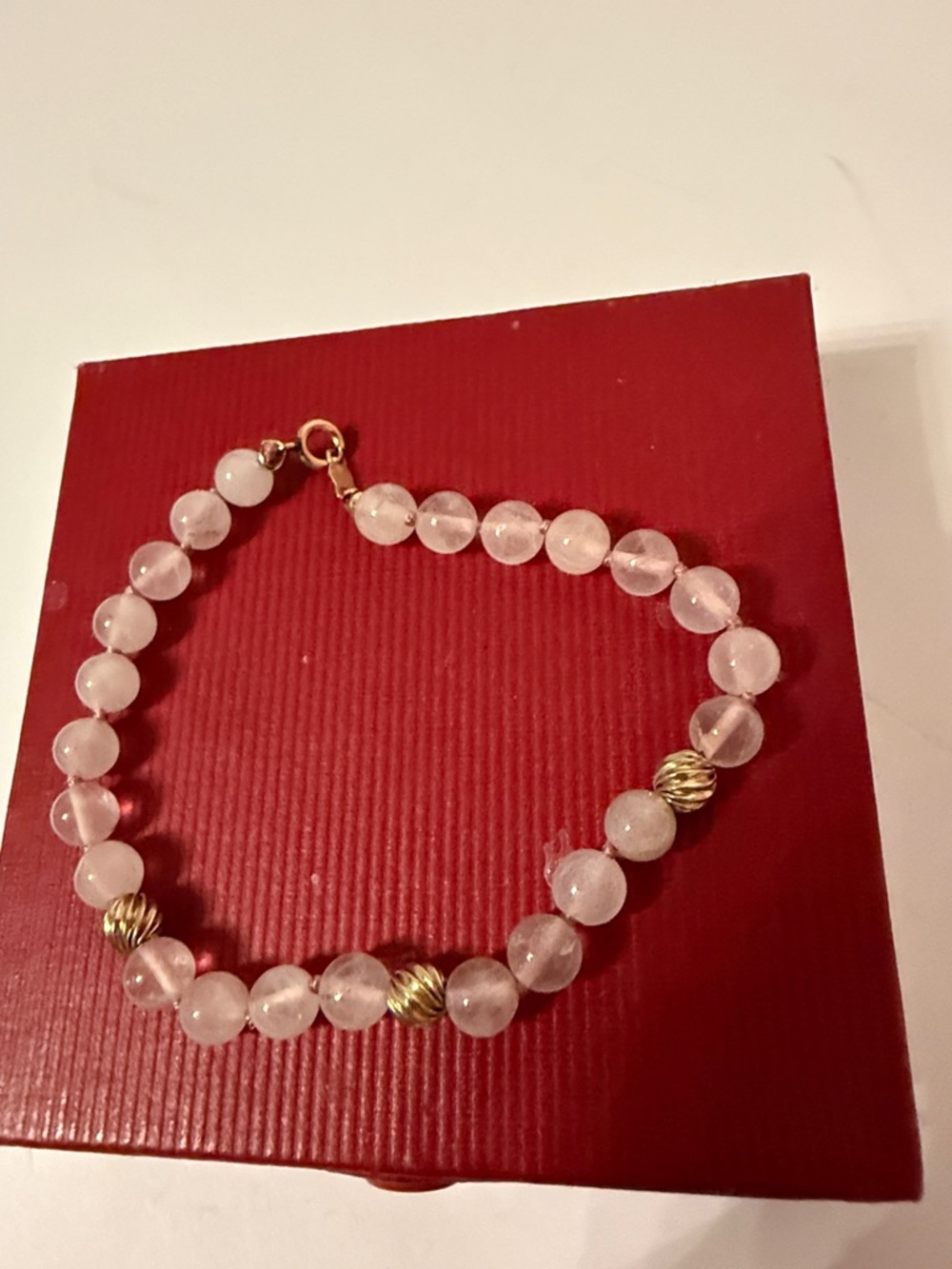 VINTAGE BRACELET ROUND PINK QUARTZ BEADS GOLD FILLED